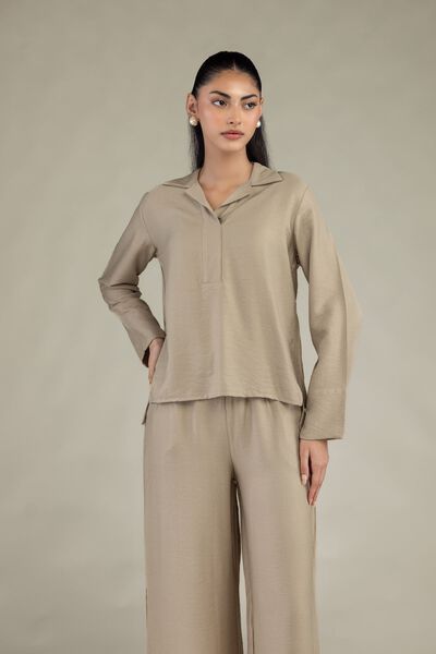 Dyed | Crepe | Solid V-Neck Shirt | AED 150.00