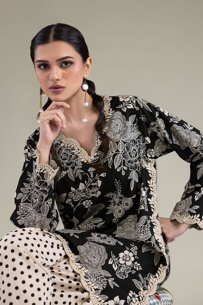 Embroidered | Cambric | Black Floral Kurta | AED 150.00