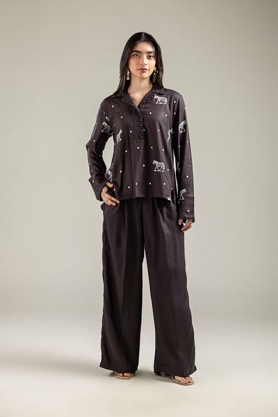 Embroidered | Viscose Crepe | Trousers | AED 50.00
