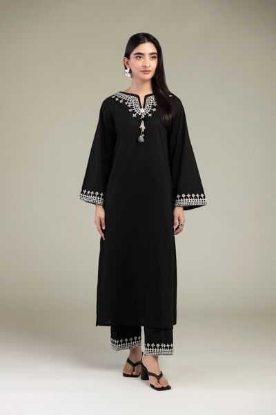 Embroidered | Cambric | Black Solid Pants | AED 130.00