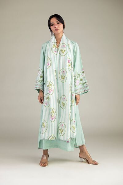 Embroidered | Cotton Dobby | Mint Cotton Pants | AED 130.00