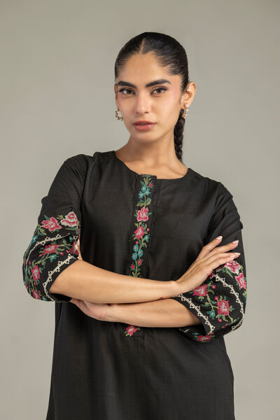 Embroidered | Raw Silk | Long Black Kurta | AED 180.00