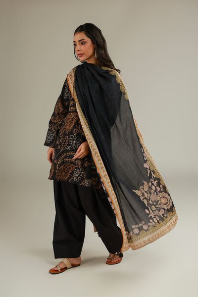 Embroidered | Cotton Net | Black Embroidered Dupatta | AED 80.00
