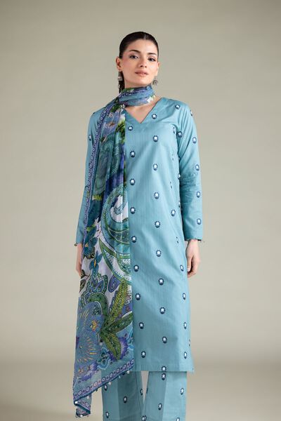 Embroidered | Cotton Dobby | Longline V-Neck Kurta | AED 78.00