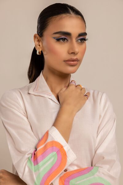 Contemporary Kameez, OFF-WHITE, hi-res