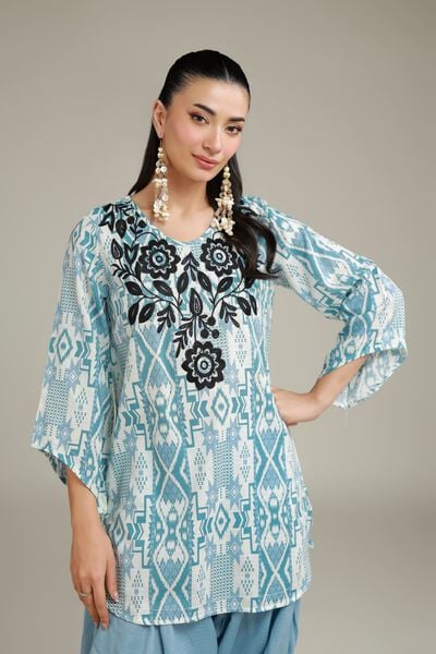 Embroidered | Cotton Dobby | Geometric V-Neck Kurta | AED 100.00