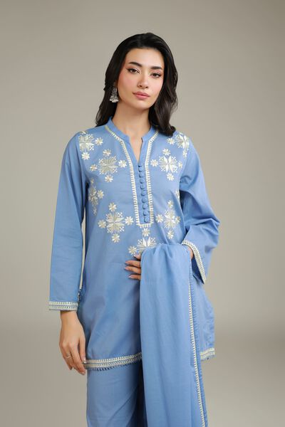 Embroidered | Cambric | Floral Blue Kurta | AED 180.00