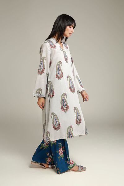Embroidered | Cambric | Blue Floral Pants | AED 80.00