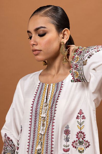 3 Piece Dull Raw Silk Suit, WHITE, hi-res