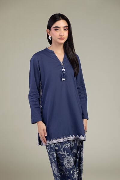 Embroidered | Cambric | Short Navy Kurta | AED 150.00