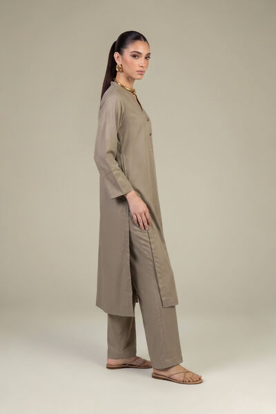 Dyed | Raw Silk | Solid Beige Pants | AED 130.00