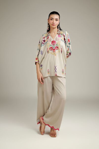 Embroidered | Viscose Crepe | Trousers | AED 30.00