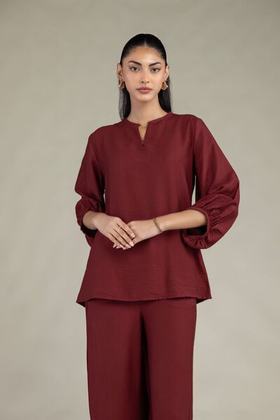 Dyed | Crepe | Solid Maroon Shirt | AED 150.00