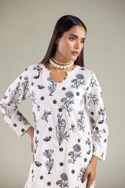 Embroidered | Raw Silk | Floral Scalloped Kurta | AED 138.00