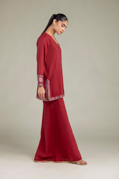 Embroidered | Cambric | Red Solid Pants | AED 130.00