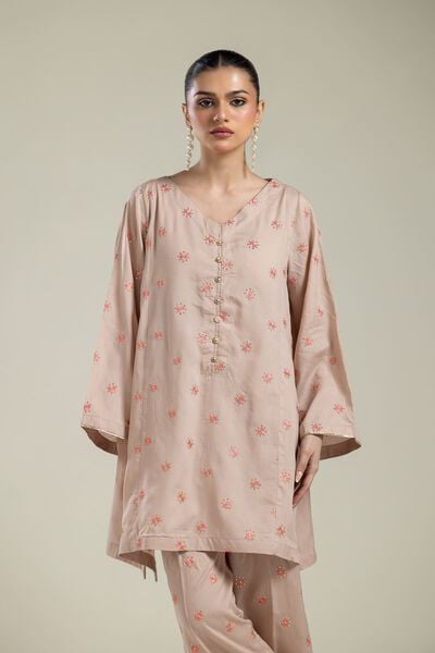 Embroidered | Textured Weave | Floral V-Neck Kurta | AED 180.00