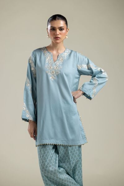 Embroidered | Textured Weave | V-Neck Short Kurta | AED 150.00