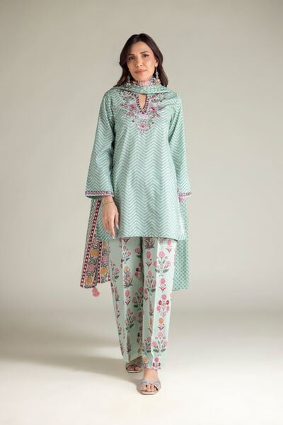 Embroidered | Cambric | Mint Cambric Pants | AED 100.00