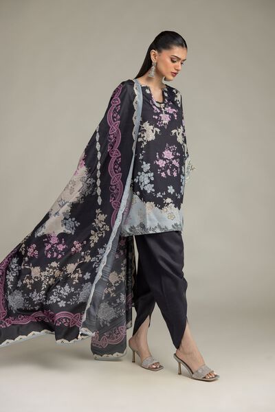 Embroidered | Raw Silk | Black Silk Pants | AED 39.00