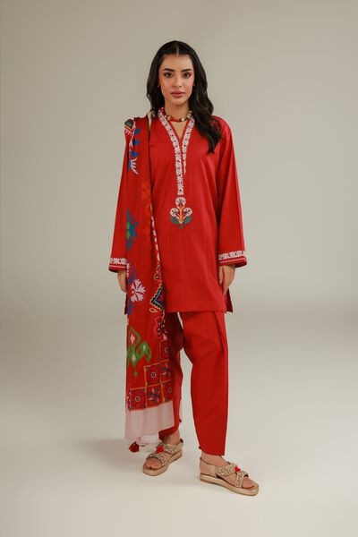 Embroidered | Cotton Dobby | Red Cotton Shalwar | AED 80.00