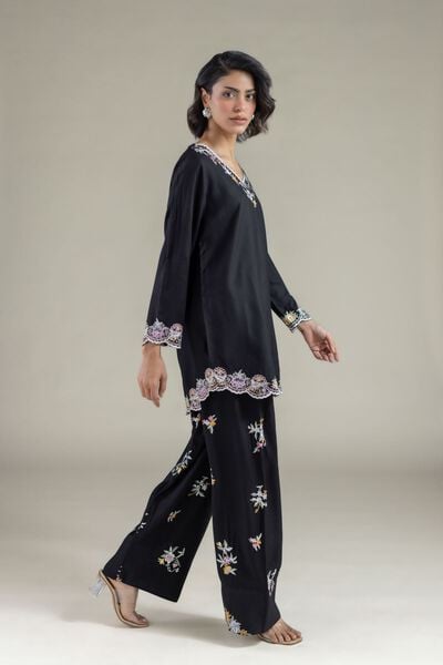 Embroidered | Heavy Blended Viscose | Relaxed Floral Pants | AED 115.00