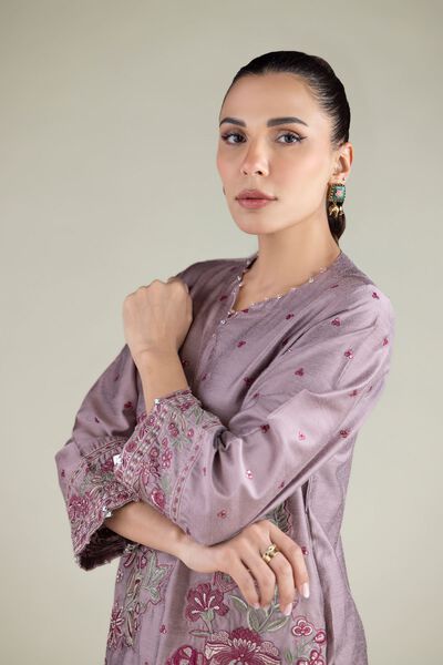Embroidered | Raw Silk | Floral Threadwork Kurta | AED 125.00