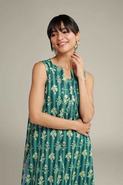 Embroidered | Cotton Dobby | Teal Cotton Kurta | AED 130.00