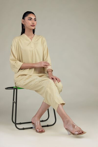 Embroidered | Viscose Crepe | Short V-Neck Blouse | AED 130.00