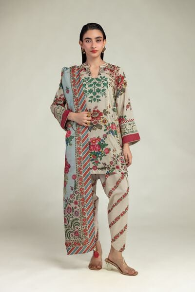 Embroidered | Raw Silk | Beige Floral Shalwar | AED 30.00