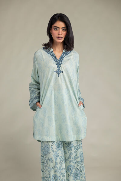 Embroidered | Cambric | Blue V-Neck Kurta | AED 75.00
