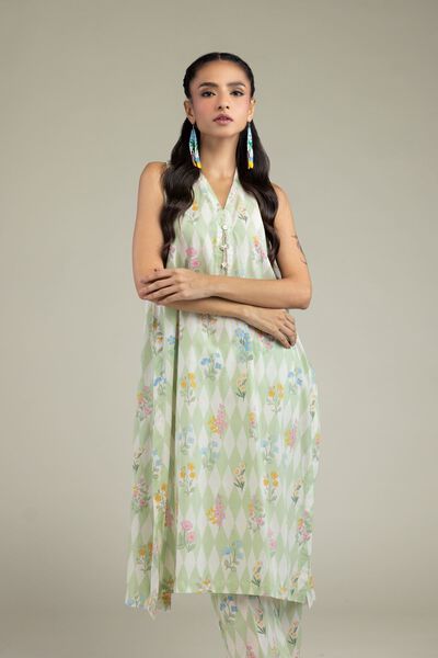 Printed | Cambric | Sleeveless Floral Kurta | AED 150.00