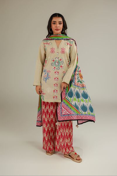 Embroidered | Cotton Dobby | Red Summer Pants | AED 80.00