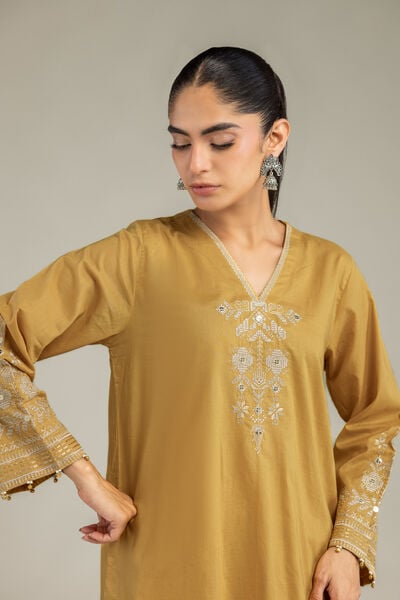 Embroidered | Cambric | Short Mustard Kurta | AED 180.00