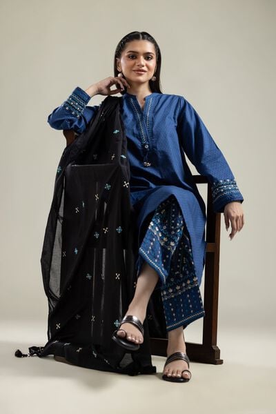 Embroidered |Cotton Dobby | Blue Longline Kurta | AED 130.00