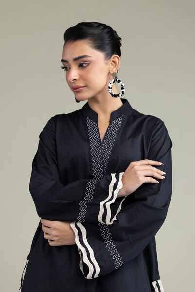 Embroidered | Cotton Dobby | Black Cotton Kurta | AED 65.00