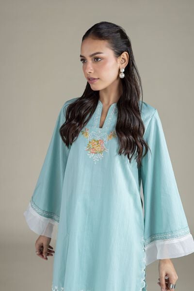 Embroidered | Textured Cambric | Short Floral Kurta | AED 150.00