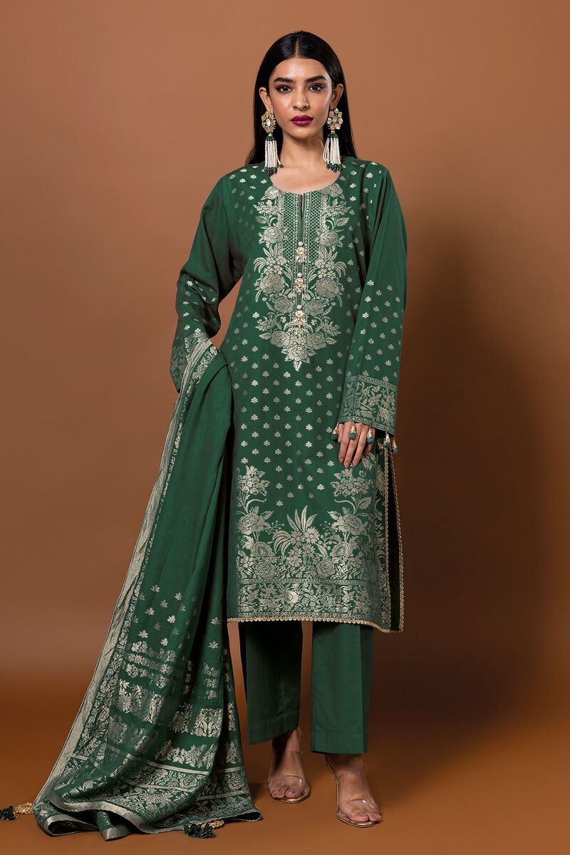 Dyed | Composed Polyester Brosha Jacquard | Fabrics 3 Piece | null