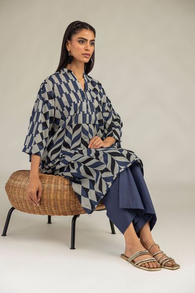 Printed | Cambric | Solid Navy Pants | AED 130.00
