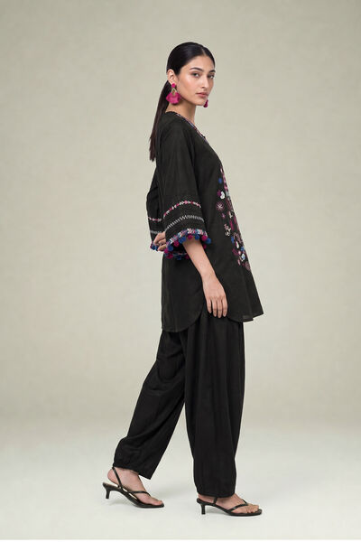 Embroidered | Cambric | Black Solid Pants | AED 130.00