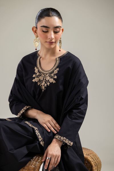 Embroidered |Cotton Dobby | Black Cotton Kurta | AED 150.00