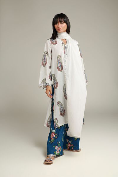 Embroidered | Cambric | Blue Floral Pants | AED 80.00