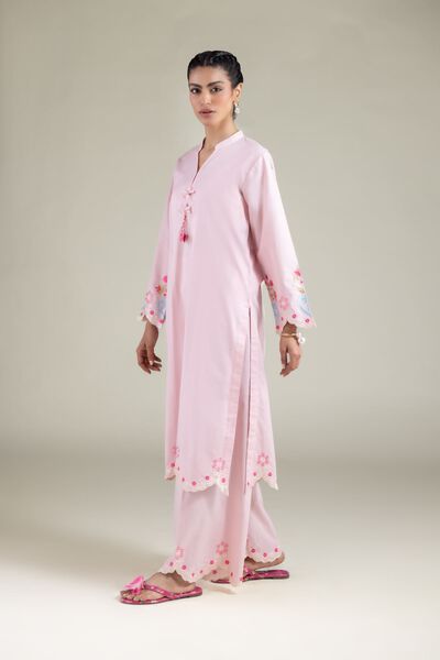 Embroidered | Textured Cotton | Relaxed Floral Pants | AED 30.00