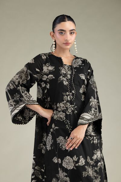 Printed | Cambric | Long Black Kurta | AED 200.00