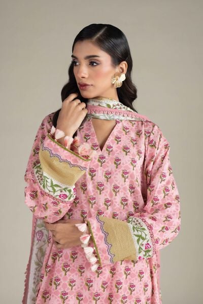 Printed | Cambric | V-Neck 3-Piece Suit | AED 250.00