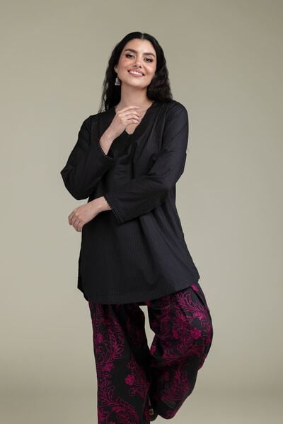 Embroidered | Cotton Dobby | Short Black Kurta | AED 150.00