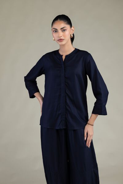 Embroidered | Viscose Crepe | Navy Viscose Shirt | AED 130.00