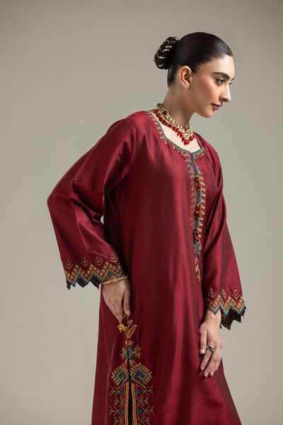 Raw Silk | Silk Maroon Kurta | AED 115.00