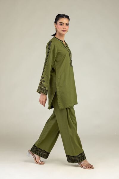 Embroidered | Cotton Dobby | Olive Cotton Shalwar | AED 130.00