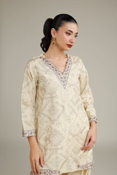 Embroidered | Raw Silk | Geometric Silk Kurta | AED 140.00