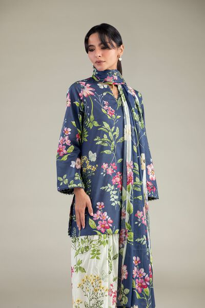 Printed | Cambric | Short Navy Kurta | AED 75.00